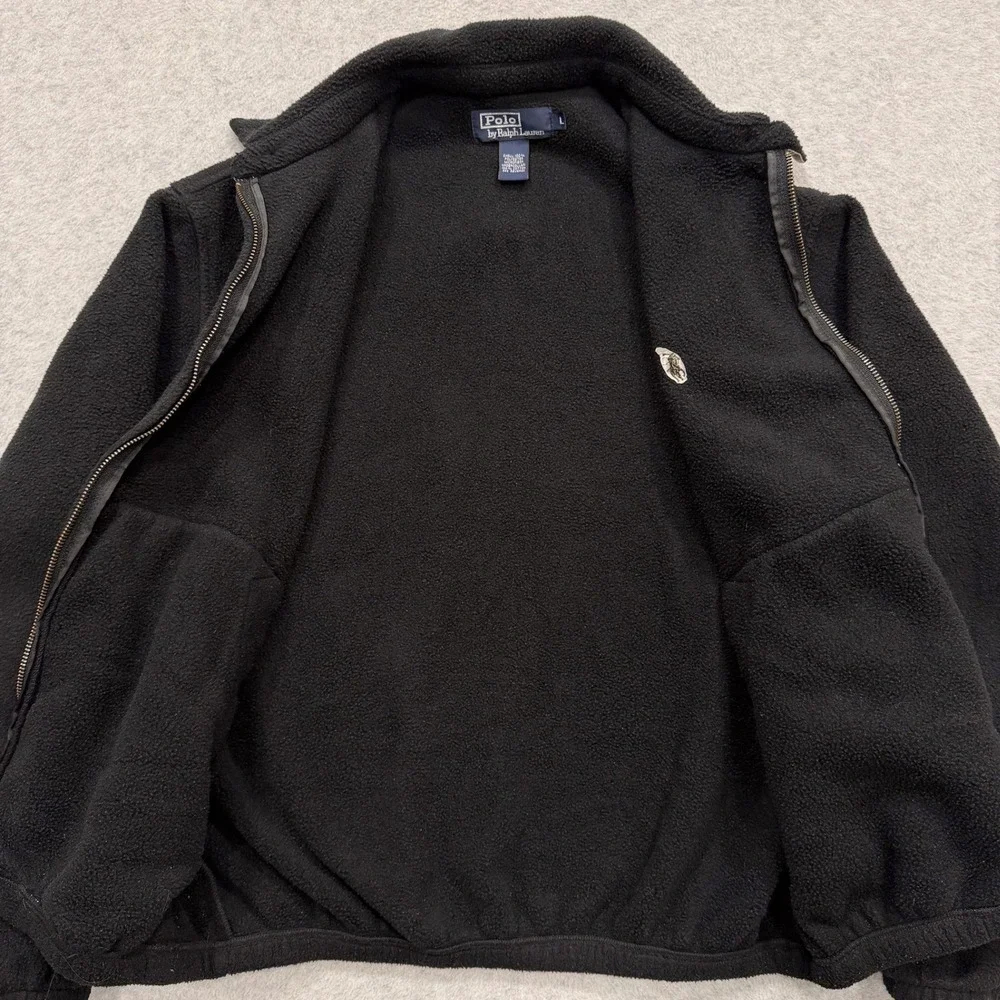 Vintage Polo Ralph Lauren Jacket Mens L Black Fleece Full Zip